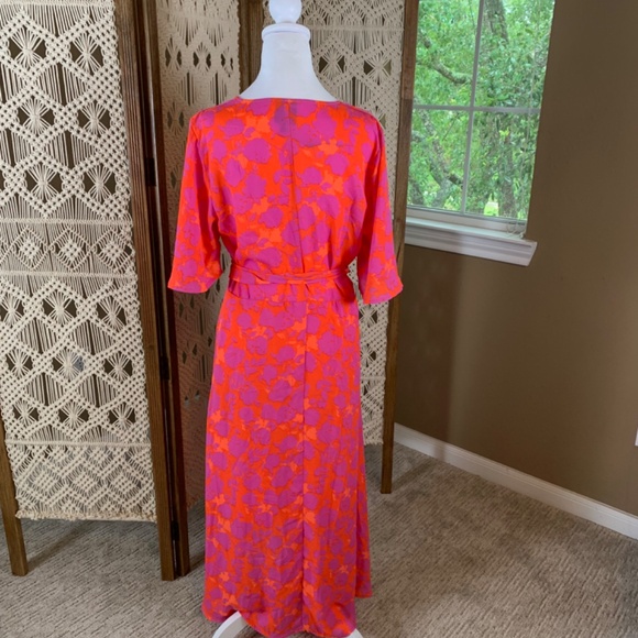 Bobeau‎ candy red & bright magenta wrap dress medium NWT - Picture 3 of 9